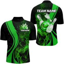 Load image into Gallery viewer, Green Bowling Shirt Personalized Men &amp; Women Bowling Team Jersey Bowling 1/4 Zip Shirts BDT570