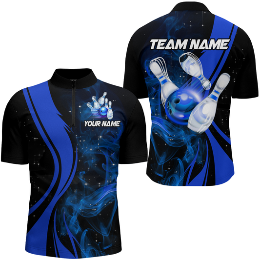 Blue Bowling Shirt Personalized Men & Women Bowling Team Jersey Bowling 1/4 Zip Shirts BDT570