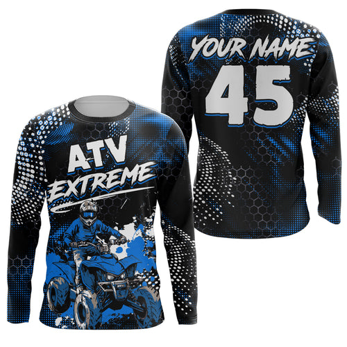 Blue ATV Motocross Jersey Kid Men Women UPF30+ Custom Quad Bike Shirt Off-Road PDT843