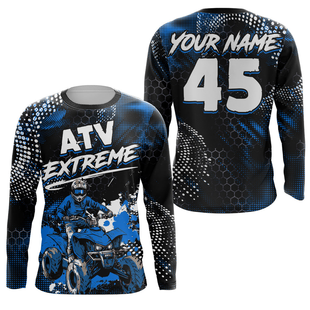 Blue ATV Motocross Jersey Kid Men Women UPF30+ Custom Quad Bike Shirt Off-Road PDT843