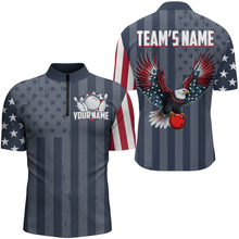Load image into Gallery viewer, Eagle Navy Bowling Shirt For Men &amp; Women Custom Patriotic Bowling Team Jersey Quarter-Zip BDT540