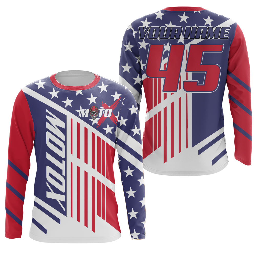 Personalized MotoX Jersey Youth&Adult UPF30+ American Dirt Bike Shirt Patriotic Off-Road Motorcycle PDT744