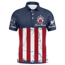 Load image into Gallery viewer, American Flag Bowling Polo Shirt For Men Custom Bowling Team Jersey Navy Bowling Shirt BDT244