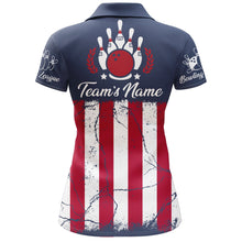 Load image into Gallery viewer, American Flag Bowling Polo Shirt For Women Custom Bowling Team Jersey Navy Bowling Shirt BDT244