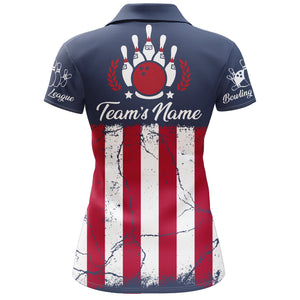 American Flag Bowling Polo Shirt For Women Custom Bowling Team Jersey Navy Bowling Shirt BDT244