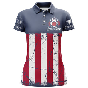 American Flag Bowling Polo Shirt For Women Custom Bowling Team Jersey Navy Bowling Shirt BDT244