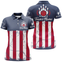 Load image into Gallery viewer, American Flag Bowling Polo Shirt For Women Custom Bowling Team Jersey Navy Bowling Shirt BDT244