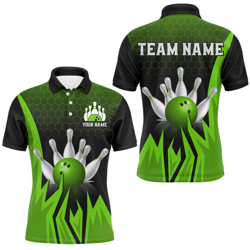 Custom Flame Bowling Polo Shirts For Men & Women Green Bowling Team Jersey BDT456