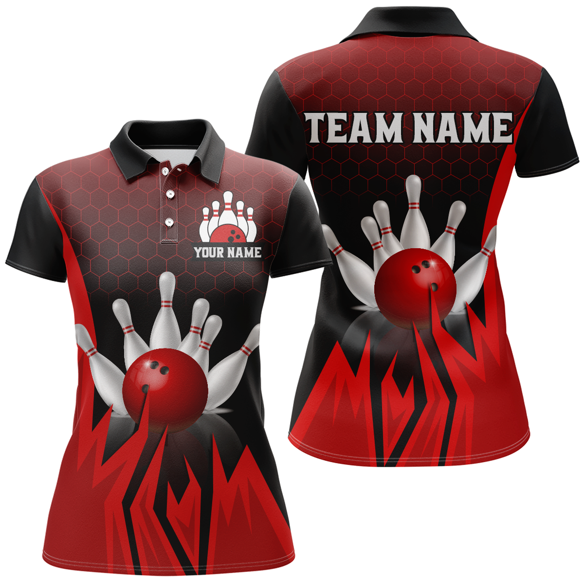 Custom Red Flame Bowling Polo Shirts For Men & Women Bowling Team Jersey BDT456