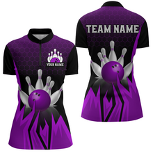 Load image into Gallery viewer, Custom Purple Flame Bowling Quarter Zip Shirts For Men &amp; Women Bowling Team Jersey BDT456