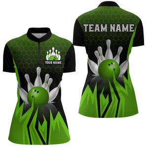 Custom Flame Bowling Quarter-Zip Shirts For Men & Women Green Bowling Team Jersey BDT456