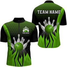 Load image into Gallery viewer, Custom Flame Bowling Quarter-Zip Shirts For Men &amp; Women Green Bowling Team Jersey BDT456