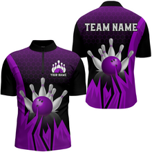 Load image into Gallery viewer, Custom Purple Flame Bowling Quarter Zip Shirts For Men &amp; Women Bowling Team Jersey BDT456