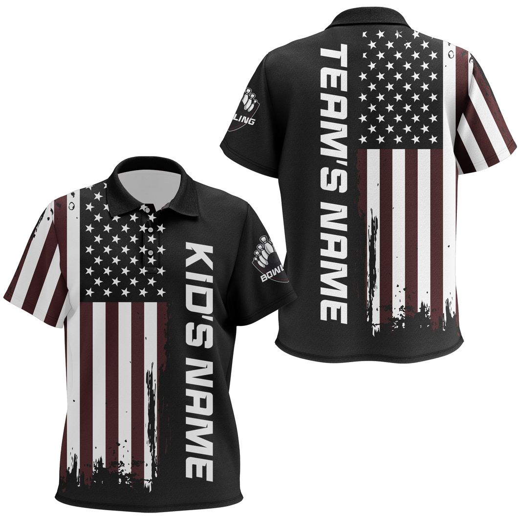 Custom Kid Bowling Jerseys American Flag Bowling Polo Shirt For Kid Boys Girls BDT514
