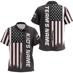 Custom Kid Bowling Jerseys American Flag Bowling Polo Shirt For Kid Boys Girls BDT514