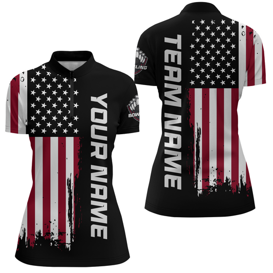 American Flag Bowling Shirt Men Women Custom Bowling Quarter-Zip Shirt Team Bowling Jersey BDT420