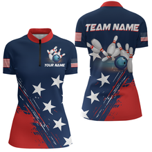 Load image into Gallery viewer, Patriotic Bowling Jersey for Men &amp; Women Custom American Bowling 1/4 Zip Shirts Team League BDT549