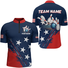 Load image into Gallery viewer, Patriotic Bowling Jersey for Men &amp; Women Custom American Bowling 1/4 Zip Shirts Team League BDT549