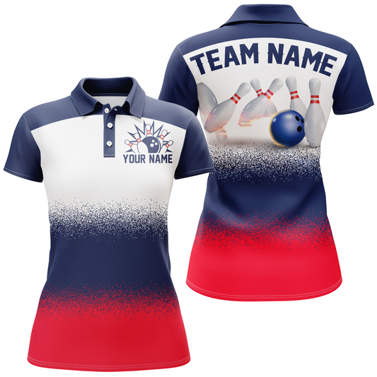 Navy Red White Bowling Shirt For Men & Women Bowling Team Jersey Polo Bowling Outfit BDT575