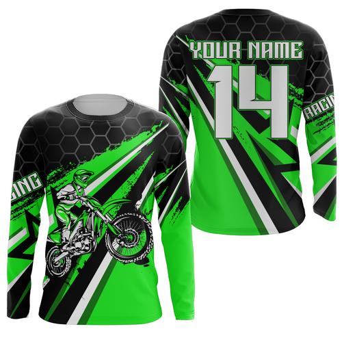 Custom Dirt Bike Jersey Green UPF30+ Kid Motocross Shirt Boys Girls MX Jersey Men Women Motorcycle PDT594