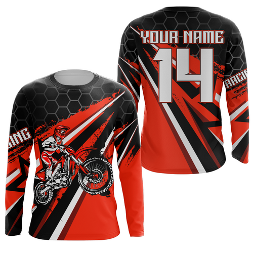 Custom Dirt Bike Jersey Red UPF30+ Kid Motocross Shirt Boys Girls MX Jersey Men Women Motorcycle PDT595