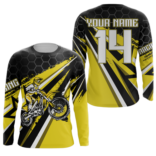 Custom Dirt Bike Jersey Yellow Upf30+ Kid Motocross Shirt Boys Girls MX Jersey Men Women Motorcycle PDT594