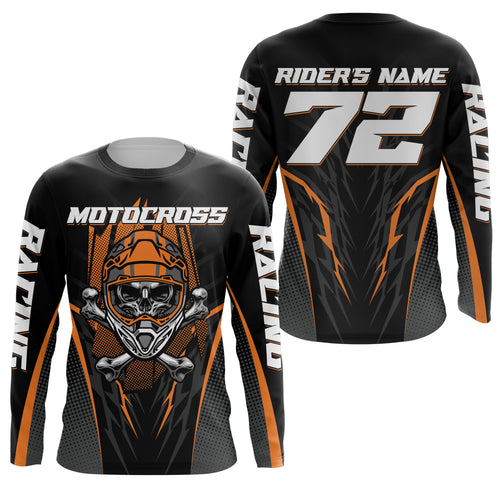 Skull MX Jersey Orange Personalized UPF30+ Kid Women Men Dirt Bike Shirt Off-Road Jersey MX Racing PDT667