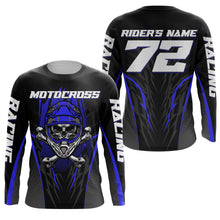 Load image into Gallery viewer, Skull MX Jersey Blue Personalized UPF30+ Kid Women Men Dirt Bike Shirt Off-Road Jersey MX Racing PDT667