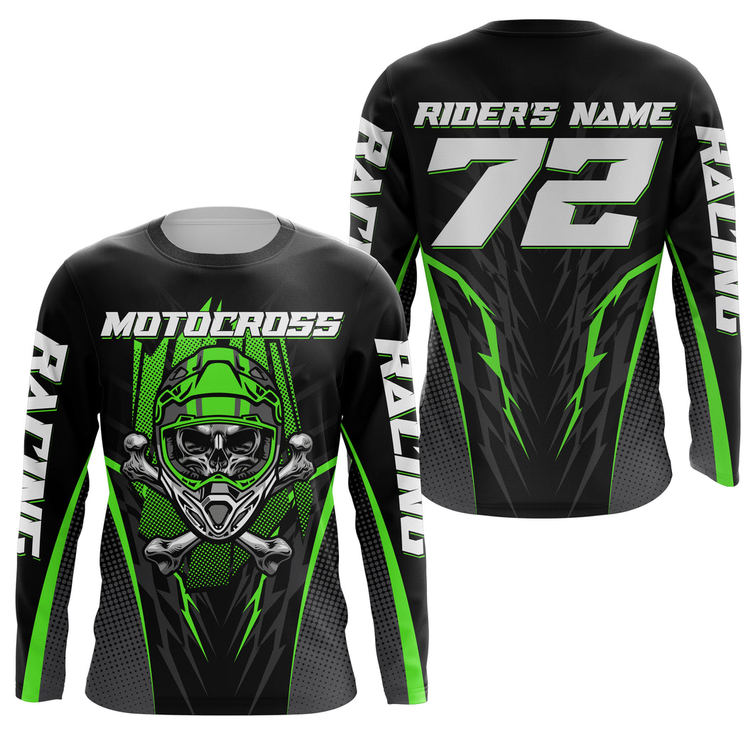 Skull MX Jersey Green Personalized UPF30+ Kid Women Men Dirt Bike Shirt Off-Road Jersey MX Racing PDT667