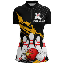 Load image into Gallery viewer, Custom Bowling Shirts For Women Black Bowling Team Jersey Funny Bowling Quarter-Zip Shirts BDT231