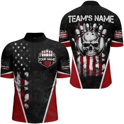 Skull Bowling Shirt Personalized American 1/4 Zip Bowling Team Jersey for Men & Women BDT475
