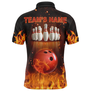 Personalized Men's Bowling Team Shirt Flame Bowling Jersey Custom Funny Bowling Polo Shirt BDT330