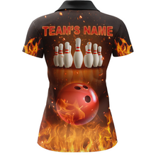 Load image into Gallery viewer, Personalized Women&#39;s Bowling Team Shirt Flame Bowling Jersey Custom Funny Bowling Polo Shirt BDT330