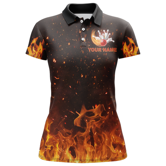 Personalized Women's Bowling Team Shirt Flame Bowling Jersey Custom Funny Bowling Polo Shirt BDT330