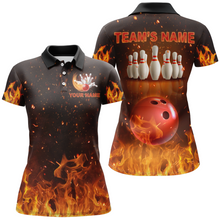 Load image into Gallery viewer, Personalized Women&#39;s Bowling Team Shirt Flame Bowling Jersey Custom Funny Bowling Polo Shirt BDT330