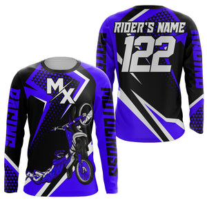 Personalized MX Jersey Kid Men Women UPF30+ Dirt Bike Shirt Freestyle Blue Motocross Off-Road PDT608