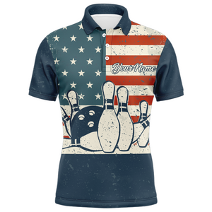 Navy Bowling Shirt Men American Bowling Jersey Team League Custom Bowling Polo Shirt BDT279