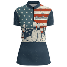 Load image into Gallery viewer, Navy Bowling Shirt Women American Bowling Jersey Team League Custom Bowling Quarter-Zip Shirt BDT279