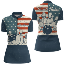 Load image into Gallery viewer, Navy Bowling Shirt Women American Bowling Jersey Team League Custom Bowling Quarter-Zip Shirt BDT279