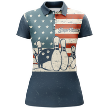 Load image into Gallery viewer, Navy Bowling Shirt Women American Bowling Jersey Team League Custom Bowling Polo Shirt BDT279