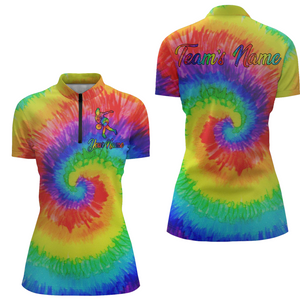 Tie Dye Bowling Quarter-Zip Shirt For Women Personalized Bowling Jersey Bowling Team Shirts BDT253