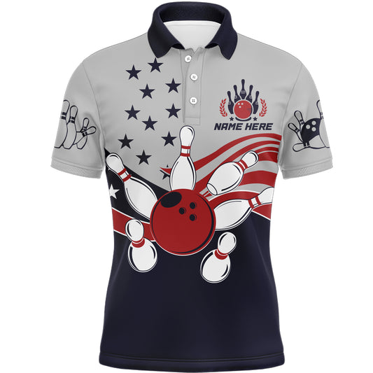 American Flag Bowling Polo Shirts For Men Custom Bowling Team League Jersey BDT184