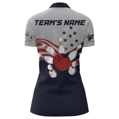 American Flag Bowling Quarter-Zip Shirt For Women Custom Bowling Team League Jersey For Ladies BDT187