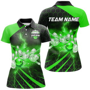 Custom Bowling Jersey For Couples Green Bowling Polo Shirts For Men And Women BDT491