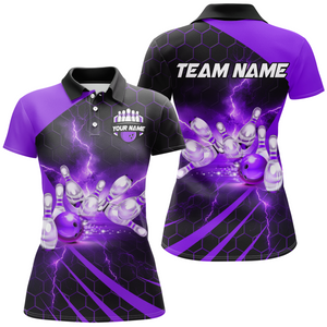 Custom Bowling Jersey For Couples Purple Bowling Polo Shirts For Men And Women BDT491