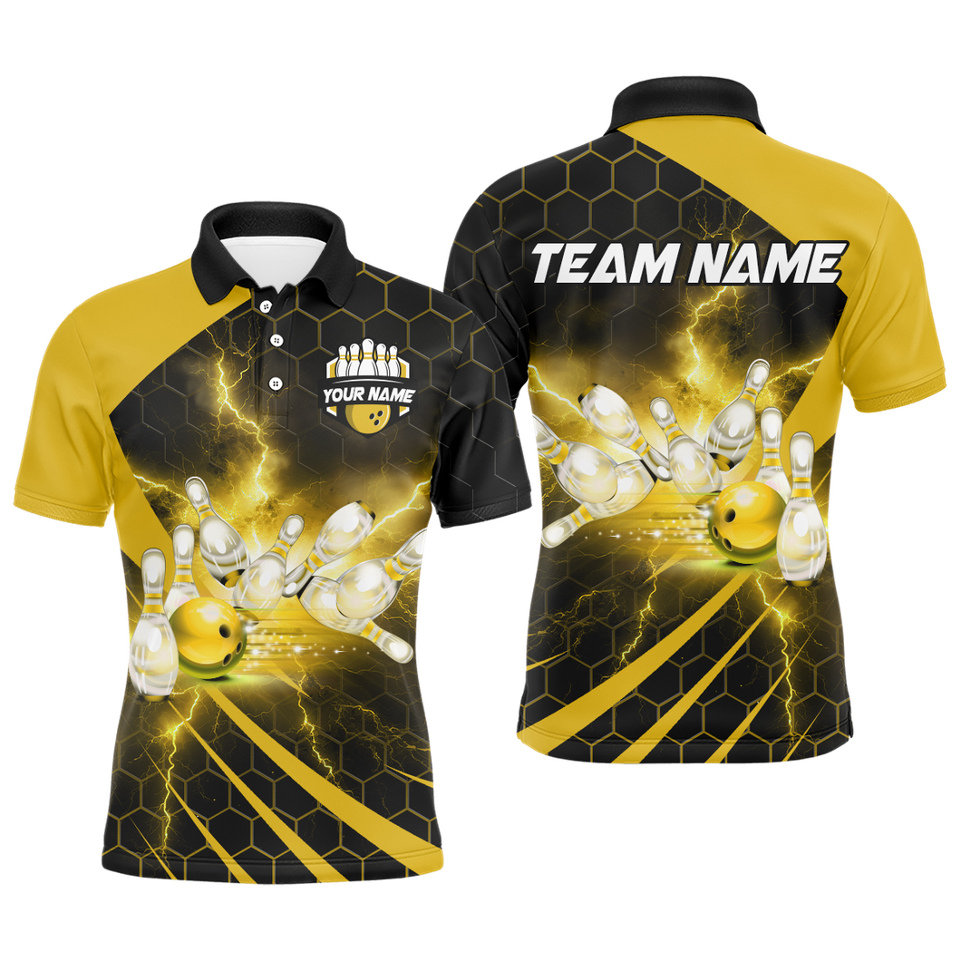 Custom Bowling Jersey For Couples Yellow Bowling Polo Shirts For Men And Women BDT491