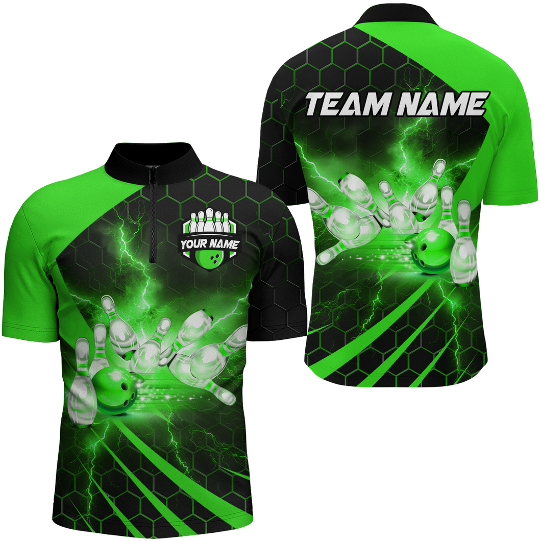 Custom Bowling Jersey For Couples Green Bowling 1/4 Zip Shirts For Men And Women BDT491