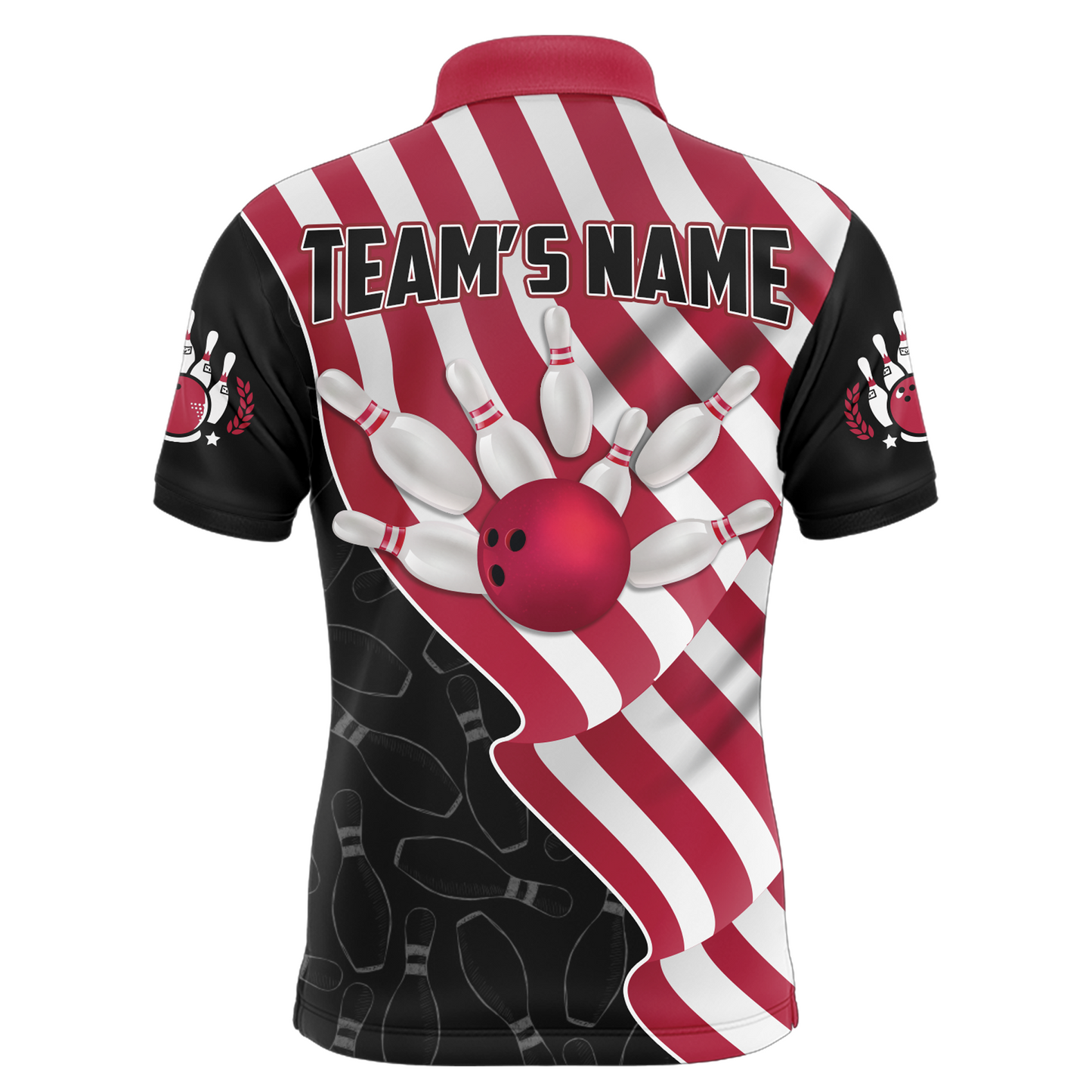 American Flag Bowling Shirts Men Team Bowling Jersey Custom Black Bowling Polo Shirt BDT372