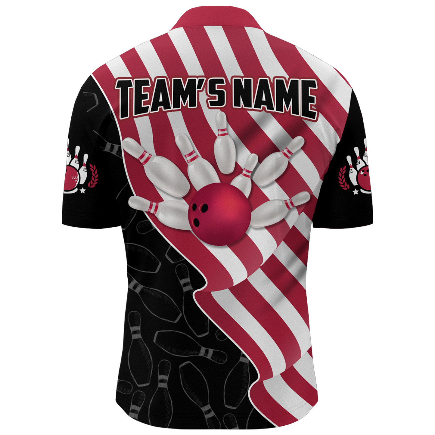 American Flag Bowling Shirts Men Team Bowling Jersey Custom Black Bowling Quarter-Zip Shirt BDT372