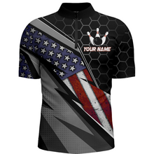 Load image into Gallery viewer, American Flag Bowling Shirt Men Patriotic Bowling Jersey Team Custom Bowling Quarter-Zip Shirt BDT381